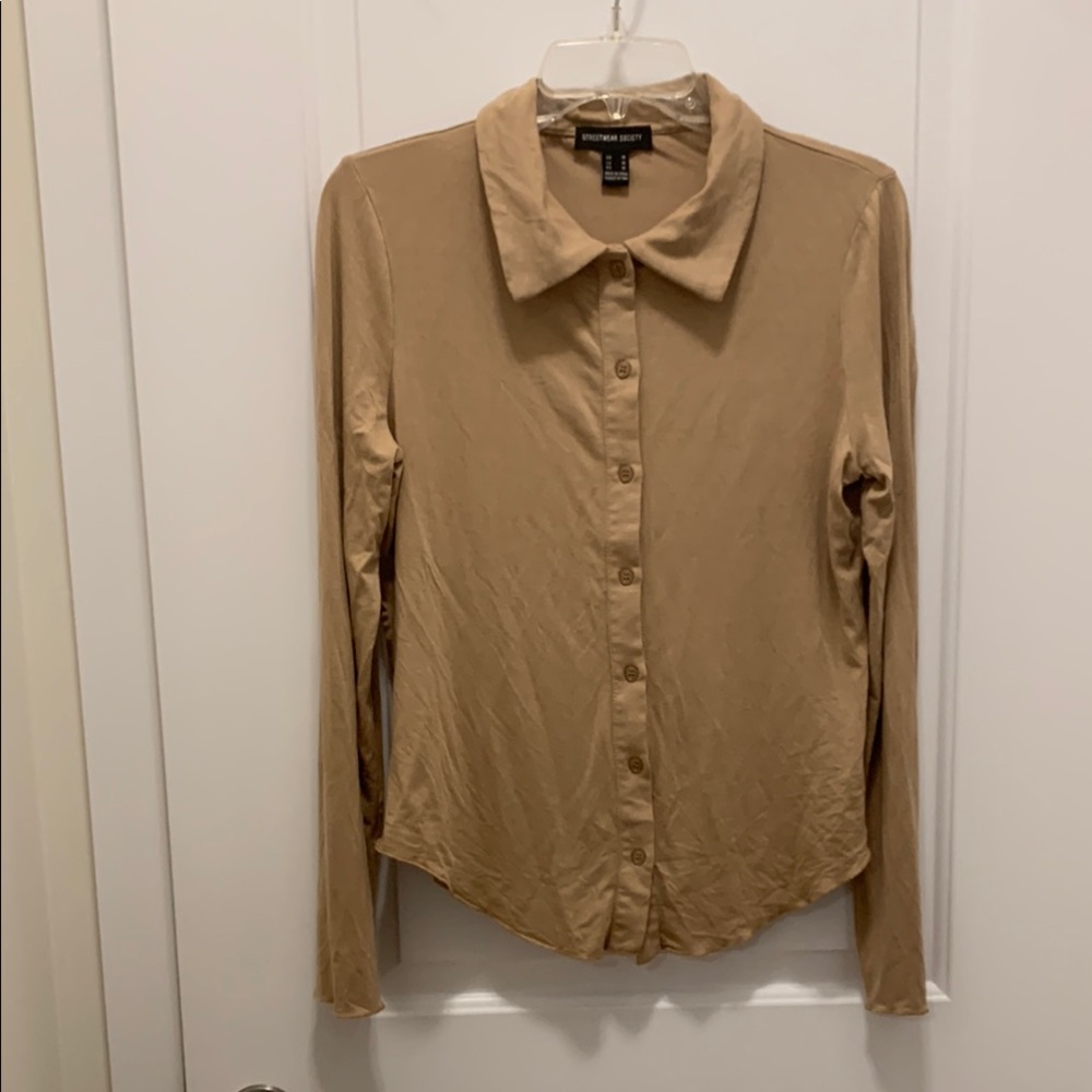 Streetwear Society Button down long sleeve Brown shirt m